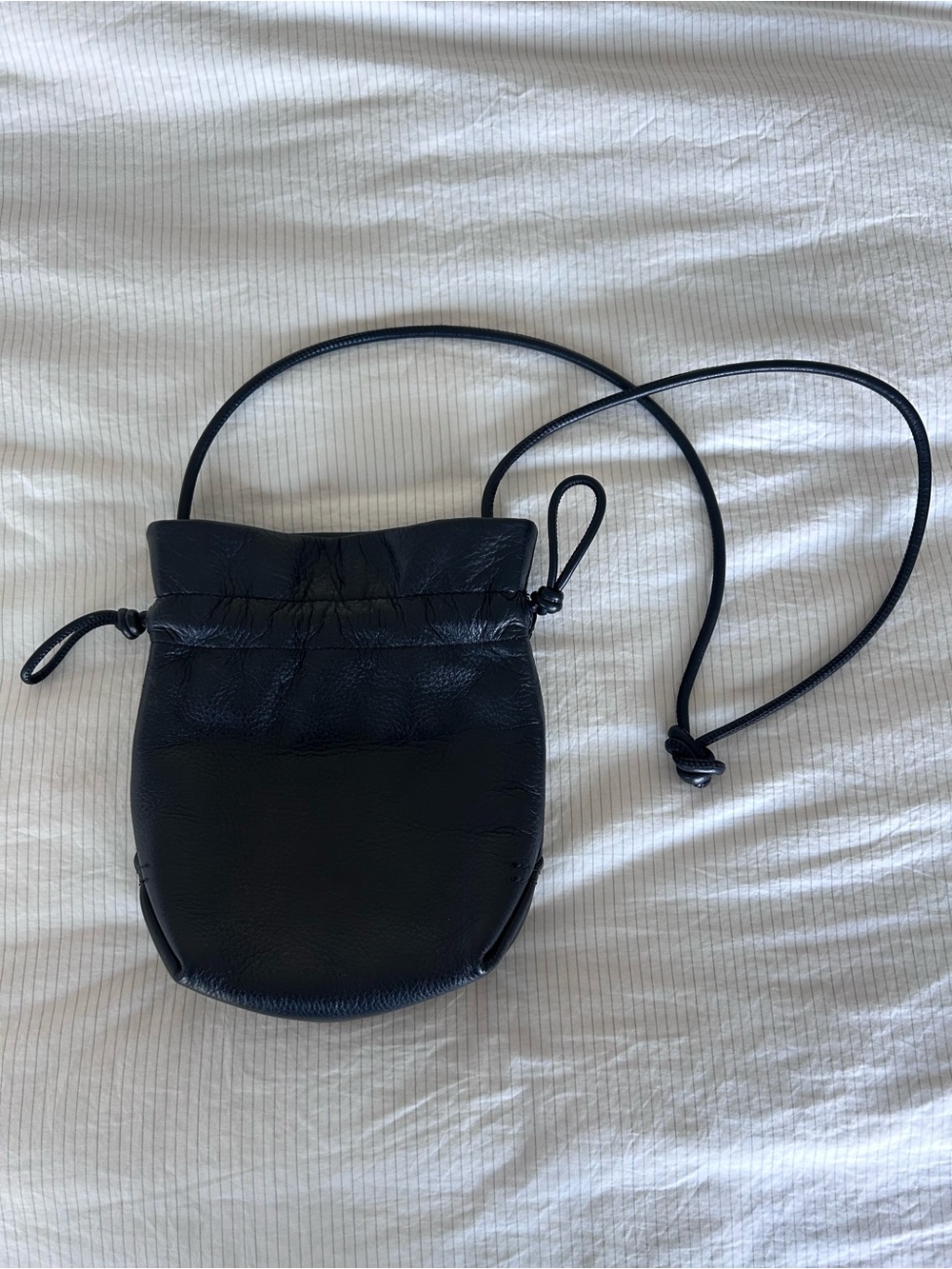 J.Crew Black Pebbled Leather Drawstring Pouch Crossbody Bag